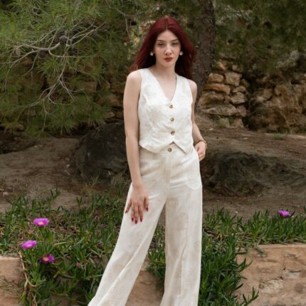 Pantalon en Lin Brodé Élégant
