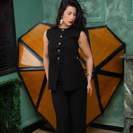 Ensemble Élégant Pantalon Large et Veste Longue
