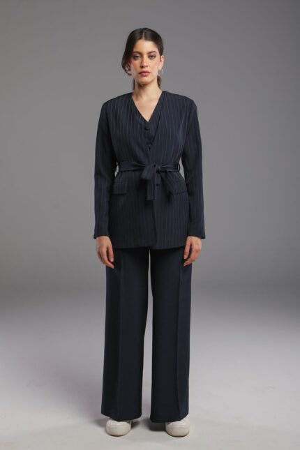 Ensemble Blazer Rayé et Pantalon Palazzo
