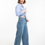 Jean large taille haute bleu