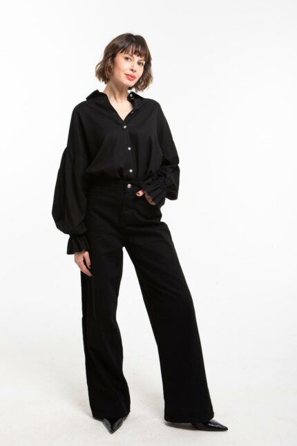 Jean large taille haute noir