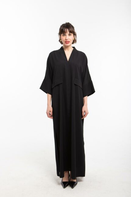 Robe fluide à col en V et manches larges