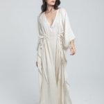 Ensemble Robe et pantalon en lin à rayures couleur sable