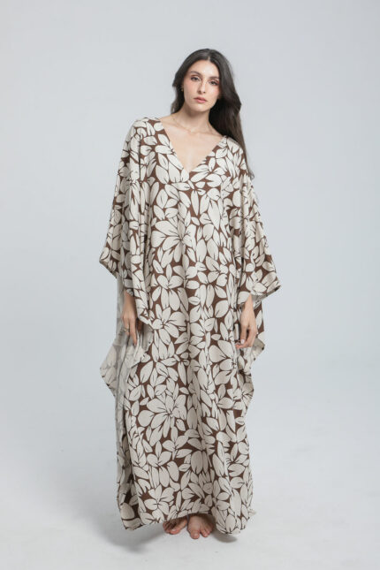 Robe longue en lin imprimé feuillage