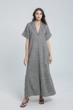 Robe longue à rayures fines en lin