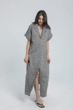 Robe longue à rayures fines en lin – Image 3