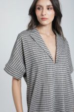 Robe longue à rayures fines en lin – Image 4