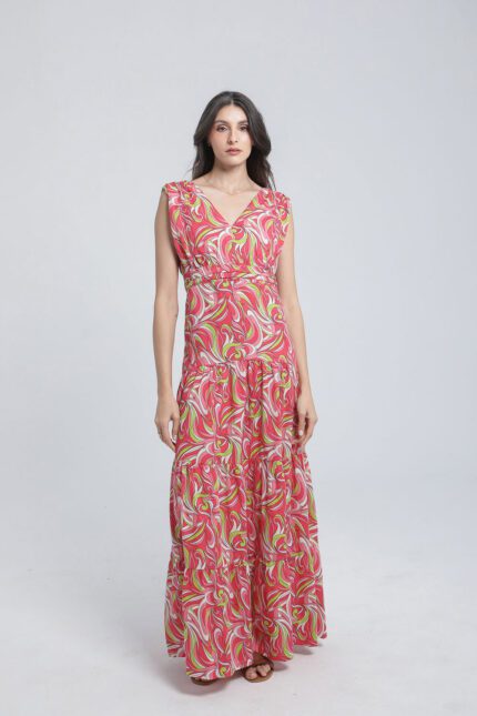 Robe longue imprimée à volants