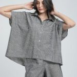 Ensemble chemise et short en lin rayé