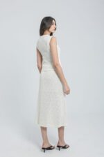 Ensemble en maille écrue – Top sans manches et jupe longue ajourée – Image 6