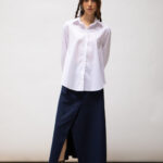 Jupe évasée flanelle bleu avec fente