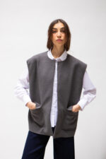 Gilet structuré sans manches laine grise – Image 2