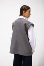 Gilet structuré sans manches laine grise – Image 4
