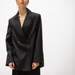 Blazer oversize croisé en flanelle gris charbon