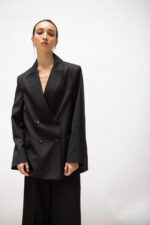 Blazer oversize croisé en flanelle gris charbon