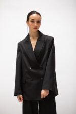 Blazer oversize croisé en flanelle gris charbon – Image 2