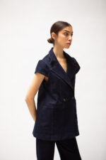 Ensemble denim blazer sans manches et pantalon bootcut – Image 2