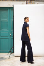 Ensemble denim blazer sans manches et pantalon bootcut