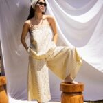 Pantalon large popeline effet jupe rayures méditérranéennes