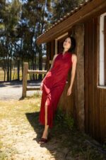 Robe chemise maxi lin rouge brique – Image 2