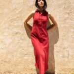 Robe chemise maxi lin rouge brique