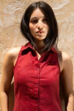 Robe chemise maxi lin rouge brique – Image 3