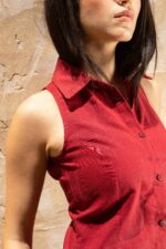 Robe chemise maxi lin rouge brique – Image 5