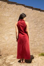 Robe chemise maxi lin rouge brique – Image 6