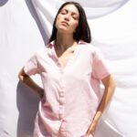 Chemise lin col V manches courtes