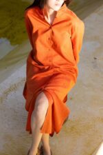 Robe chemise lin orange terracotta – Image 3