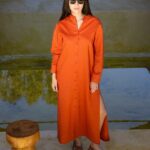 Robe chemise lin orange terracotta