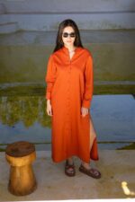 Robe chemise lin orange terracotta