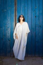 Robe jebba maxi lin raye col V – Image 3