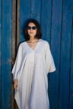 Robe jebba maxi lin raye col V – Image 2