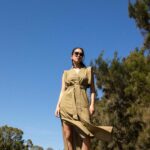 Robe chemise ceinturee lin vert terre