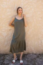 Robe bretelles trapeze viscose col V – Image 2