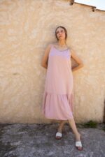 Robe bretelles trapeze viscose col V – Image 7
