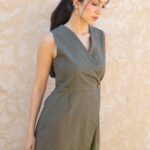 Robe portefeuille maxi lin sans manches