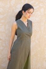 Robe portefeuille maxi lin sans manches