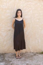 Robe bretelles trapeze viscose col V – Image 4