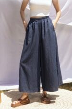 Pantalon large jean fluide effet jupe – Image 2